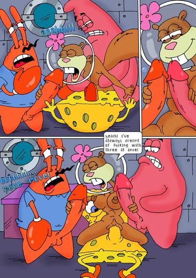 Sandy gets fucked by Sponge Bob, Patrick and Mr. Krabs